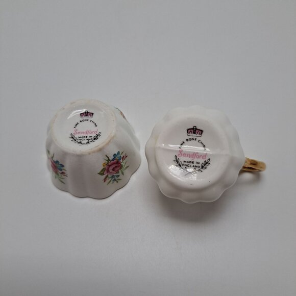 Vintage Sandford Fine Bone China Mini Creamer & Sugar Bowl Set Floral Gold Trim - Picture 9 of 13